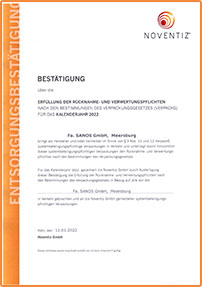 Our Noventiz Certificate for Packaging and Recycling 2022